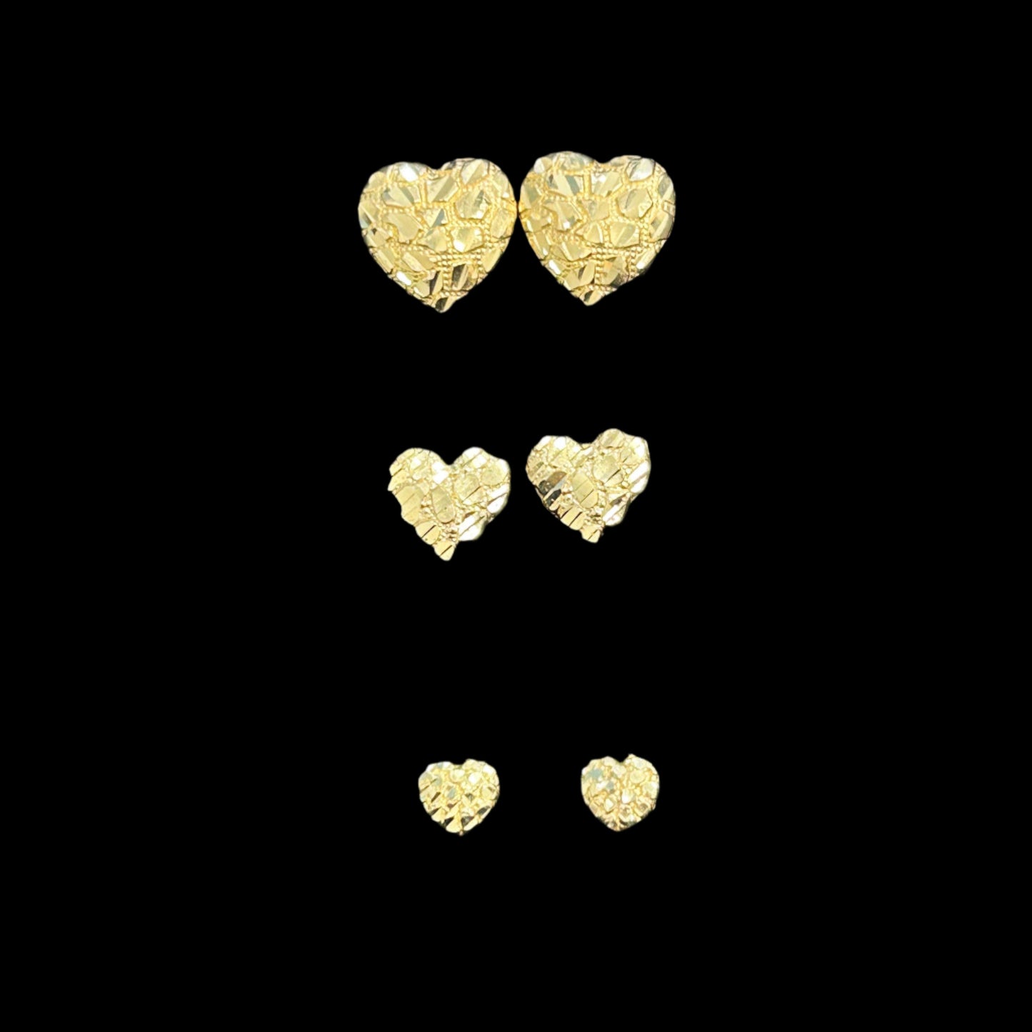 10K Heart Nugget Stud Earrings Large