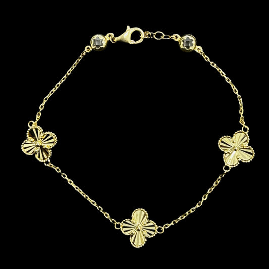 14k 3 Clover gold Bracelet cz