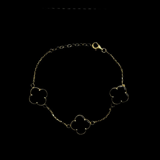 14k 3 Clover Black Bracelet