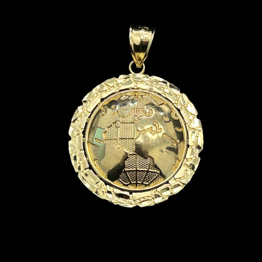 10K Nugget Side Border World Pendant