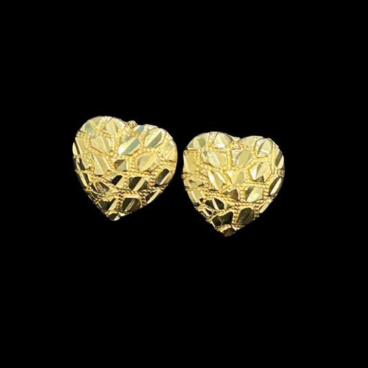 10K Heart Nugget Stud Earrings Large