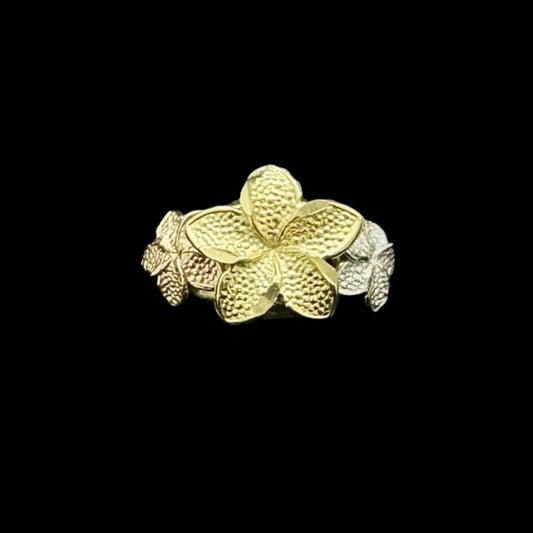 14K Hibiscus flower 3 toned ring