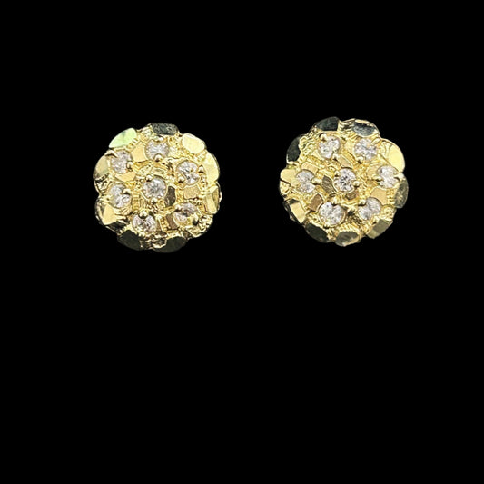 CZ 10K Nugget round Earrings L