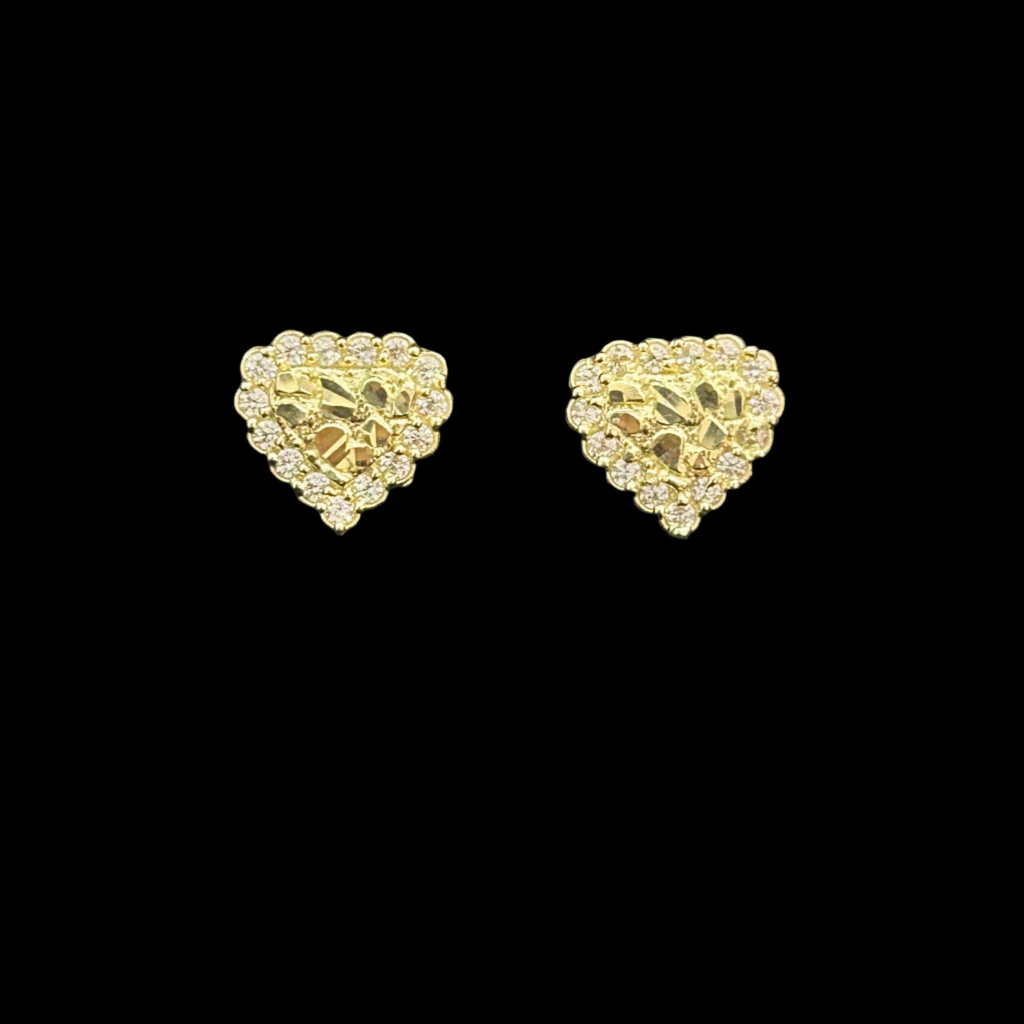 10K Heart Nugget Earrings CZ