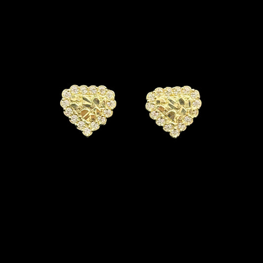 10K Heart Nugget Earrings CZ